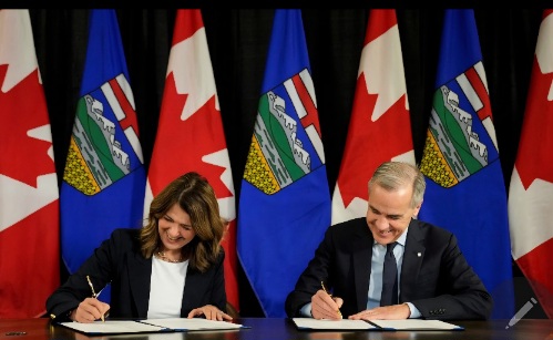 Prime minister Carney and Premier Smith sign oil energy deal in Alberta